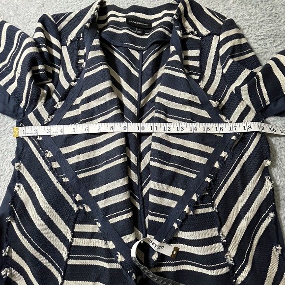 Lane Bryant Blazer Jacket Sz 16 Striped Open Front Draped Casual Work Coastal - Picture 8 of 12
